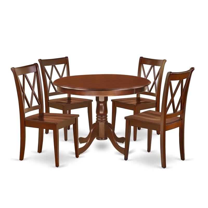 East West Furniture Kitchen Table Set - a Round Dining Table with Pedestal and Dining Chairs, Mahogany(Pieces Options)