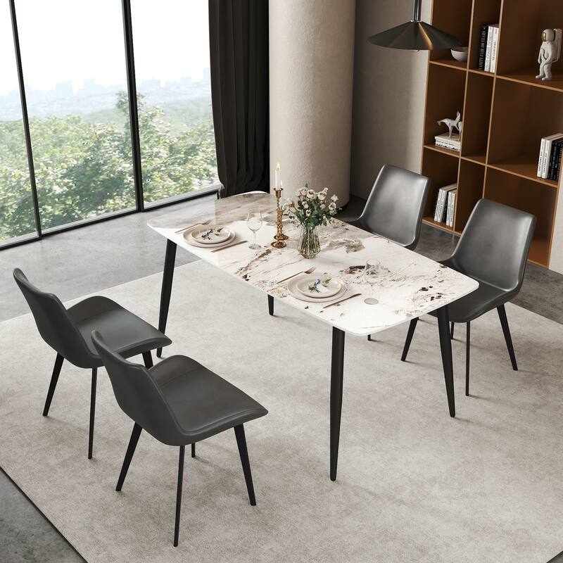 63" Rectangle Modern Kitchen Table with Sintered Stone Dining Table Top and Metal Legs - Pandora