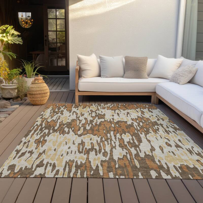 Machine Washable Indoor/ Outdoor Modern Watercolor Chantille Rug