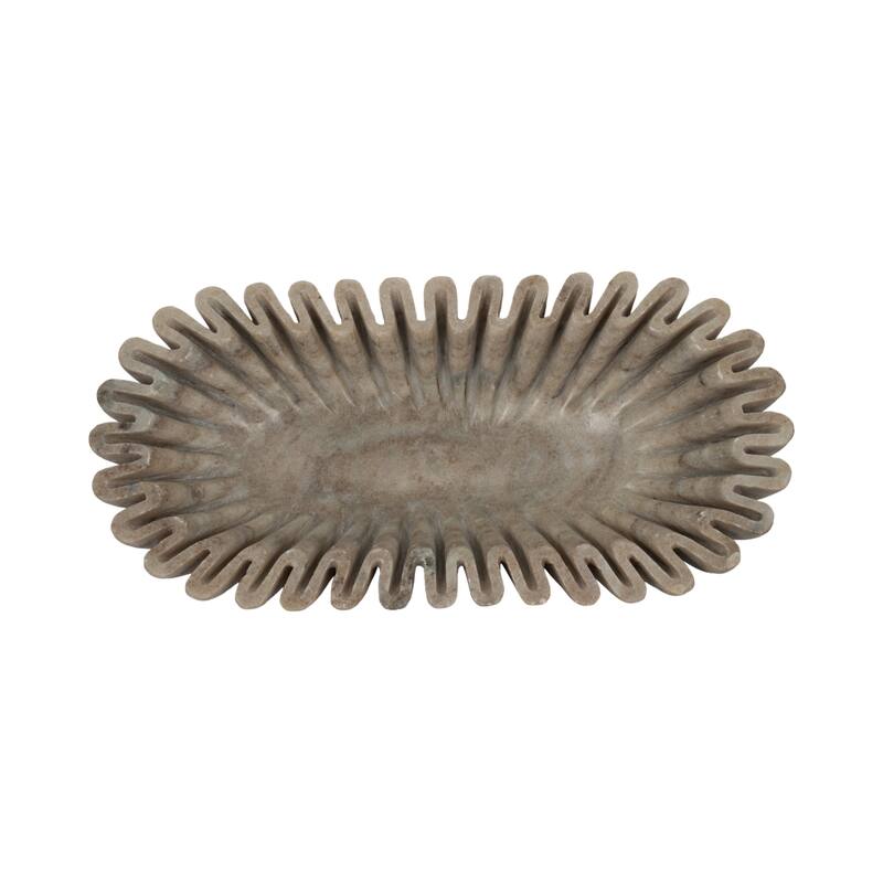 Decorative Wavy Marble Bowl with Ribbed Texture -Home Decor - 16", Tan