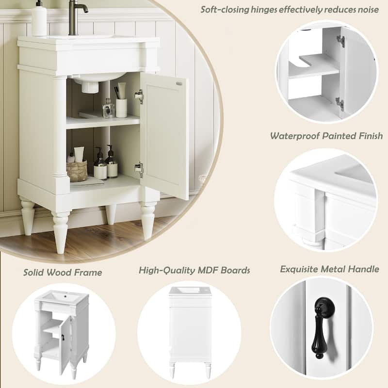 Freestanding Small-Space Cabinet with a Single Sink and Adjustable Shelf, 18" Modern Bathroom Vanity with Sink & Storage