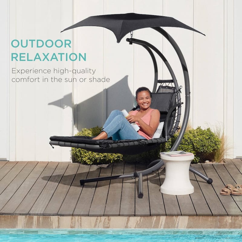 Polyester Hammock Chair Porch Swing with Canopy and Cushion - 73"(L) × 46"(W) × 78"(H)