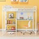 preview thumbnail 2 of 7, Metal Loft Bed Frame with Desk and Whiteboard, Full Size Loft Bed with 3 Shelves, Ladder and Guardrails for Kids, Teens - White