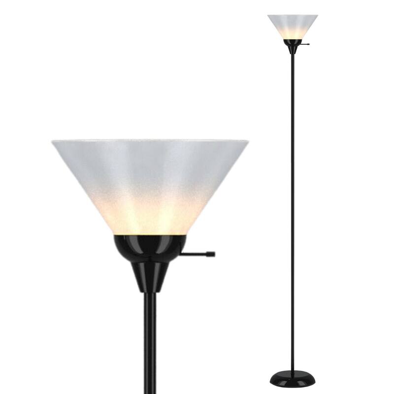 Black Floor Lamp with Opal White Cone Shade - 70 Inches 10 Inches - 70 Inches 10 Inches - Black