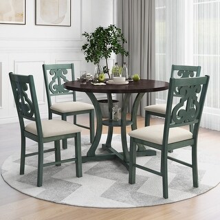 Round 5-Piece Dining Table Set with Storage Shelf & Upholstered Chairs ...