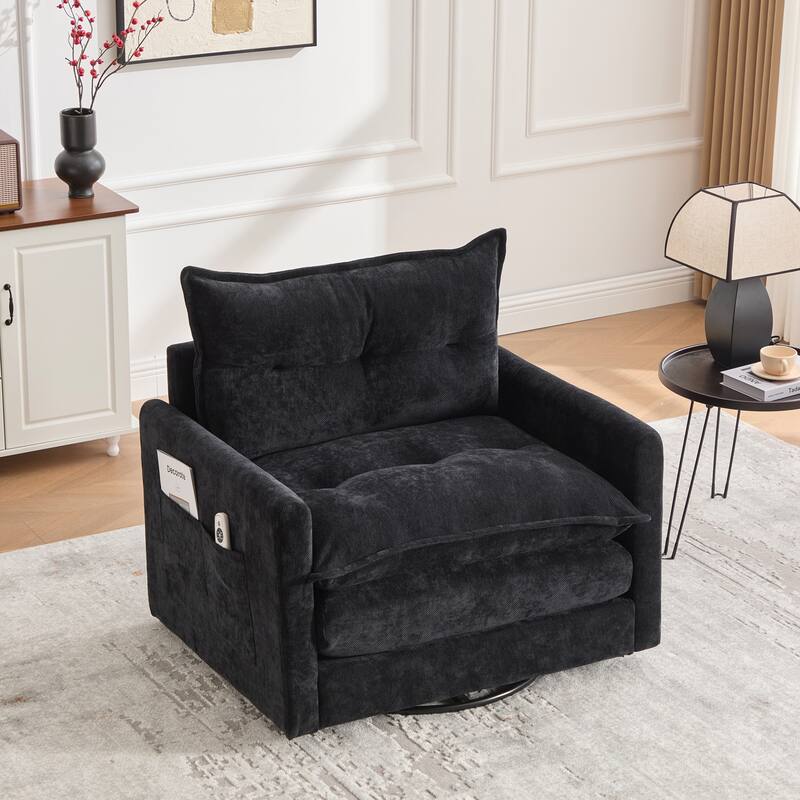 Swivel Barrel Chair - Mid Century Modern Chair, Thick Padded Arm Chair with Solid Metal Base, Comfortable Single Sofa Chair