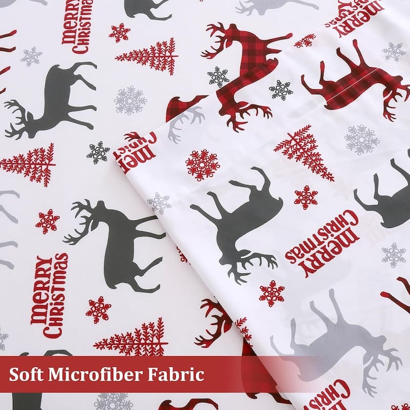 Christmas Red Boho Bed Sheets Set with 16 Inches Deep Pocket