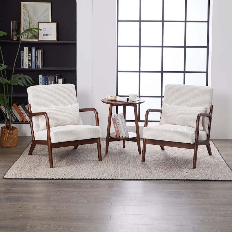 Mid-Century Modern Accent Chair, Arm Chair Living Room Chairs with Pillow Upholstered Reading Chair with Solid Wood Frame