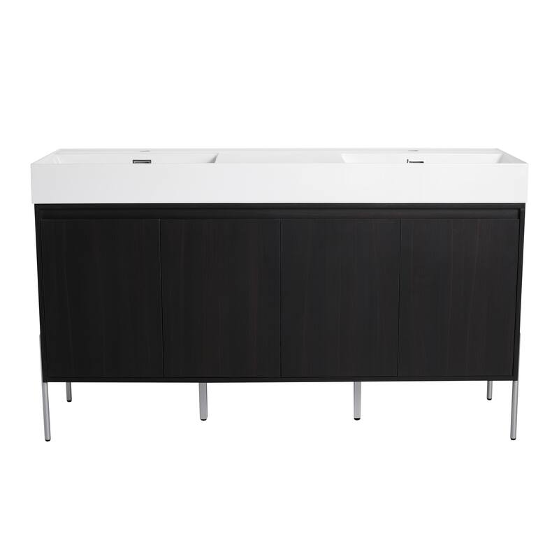 GDFStudio - Sydney Modern Freestanding Bathroom Vanity Cabinet with Double Resin Sink & 4-Soft Closing Doors - 60"