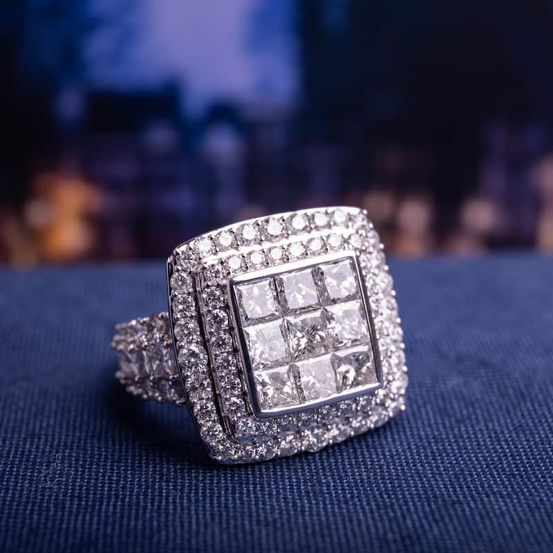 Miadora Signature Collection 14k White Gold 5ct TDW Diamond Cluster Double Halo Engagement Ring