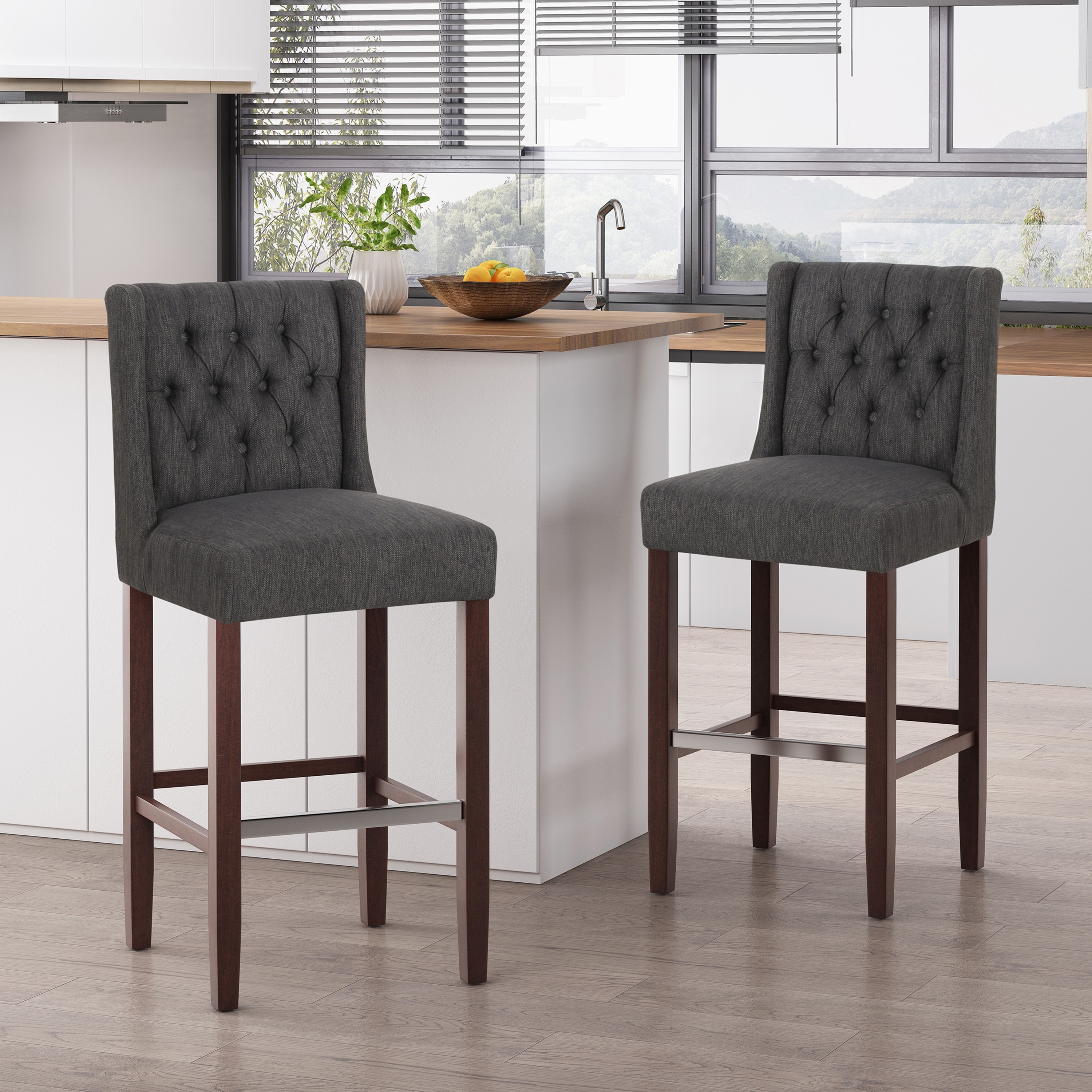 Modern Minimalist Bar Stool with Metal Legs, 30" Charcoal Gray Commercial-Grade High Density Fabric Seat