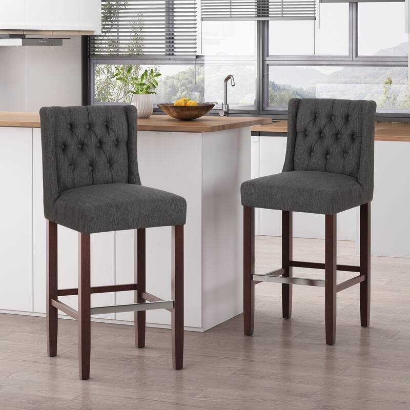 Modern Minimalist Bar Stool with Metal Legs, 30" Charcoal Gray Commercial-Grade High Density Fabric Seat