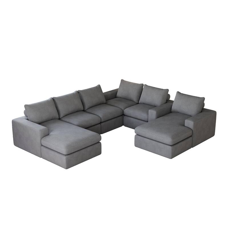 L-shaped Sectional Sofa Set of 2 Corduroy Upholstered Cloud Modular Couch with Chaise Free Combination Sectional Sofa Set