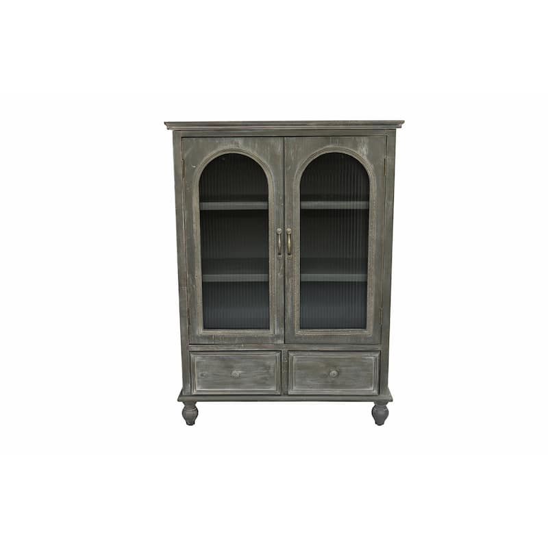 Farmhouse Storage Cabinet,Wood Kitchen Pantry Cabinet with 2 Glass Doors & 2 Drawers,Freestanding Buffet Cupboard with Shelves