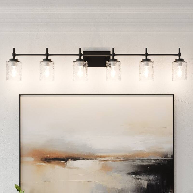 Acroma Dimmable Bathroom Vanity Light with Water Ripple Clear Shade - 6-light - Matte Black