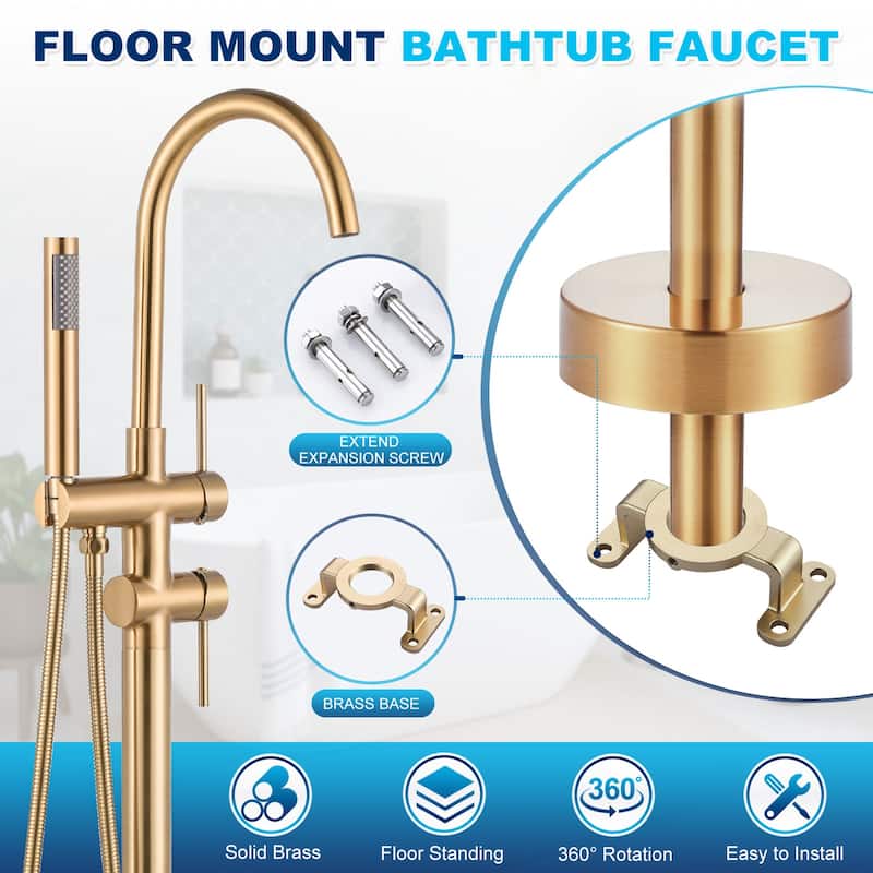 WOWOW Double Handle Freestanding Tub Faucet with Handheld Shower