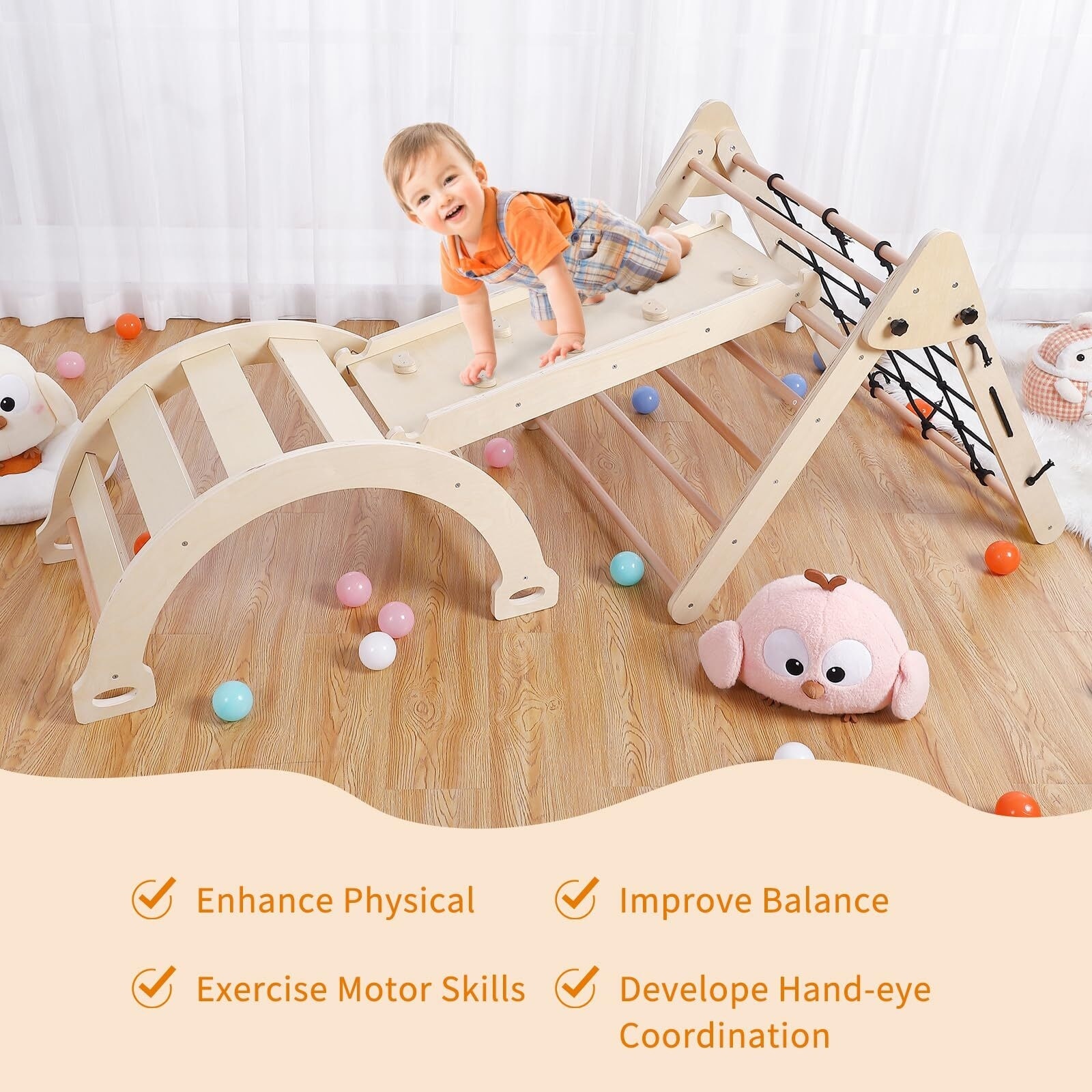 Foldable Climbing Triangle Ladder Toys with Ramp for Sliding or Climbing