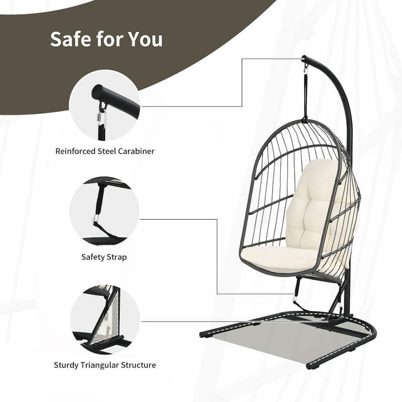 Gymax Hanging Hammock Egg Chair Patio Rattan Swing Chair w/ Stand &