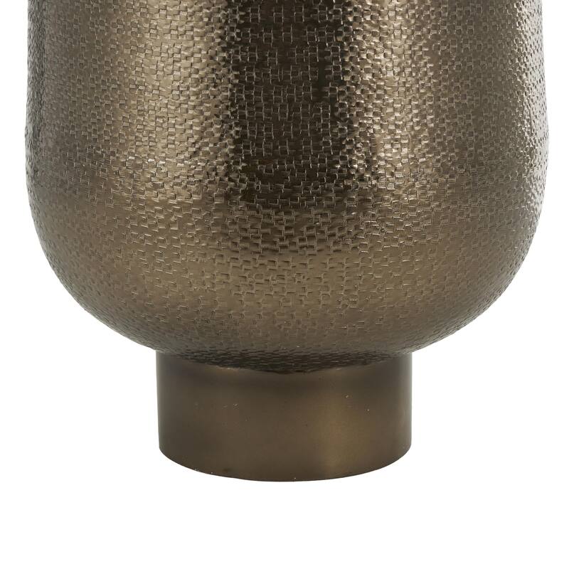 Brass Aluminum Metal Textured Wide Floor Geometric Decorative Vase with Elevated Base