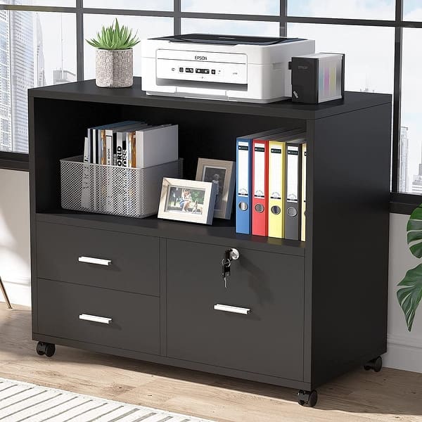 3 Drawer Mobile Lateral File Cabinet with Lock and Storage Shelves - On  Sale - Overstock - 32968090