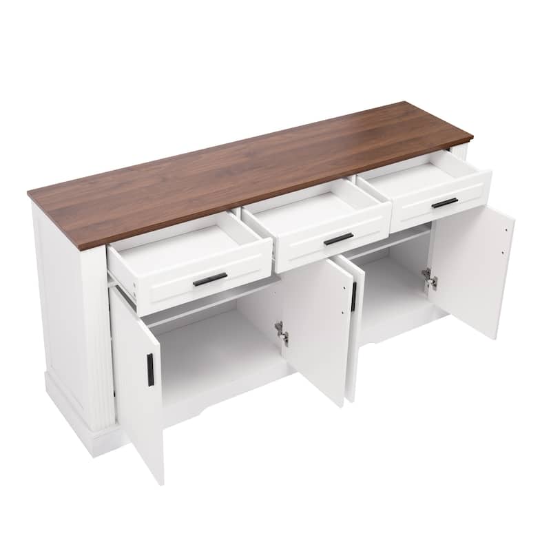 Buffet Sideboard Storage Cabinet with 3 Drawers & 4 Doors, Kitchen Accent Buffet Console Table Credenza with Adjustable Shelves