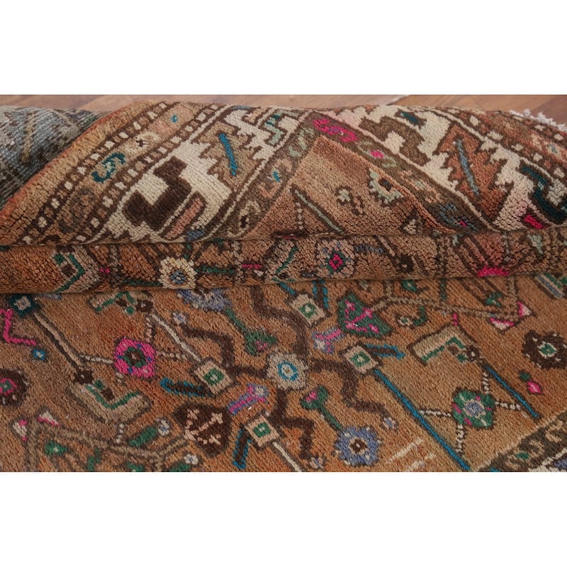 Geometric Hamedan Persian Vintage Runner Rug Handmade Wool Carpet - 3'7"x 8'9"