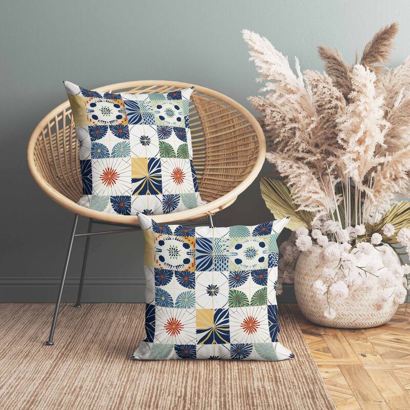 Zellige Dreamscapes Faux Suede Reversible Throw Pillow Blue and Green