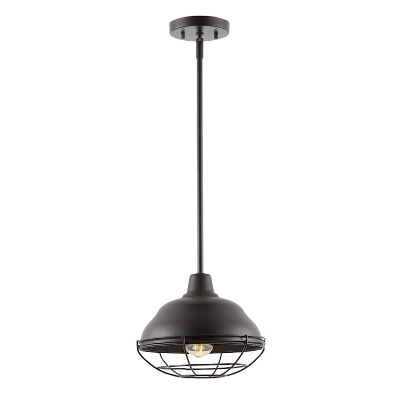 Cora 10.38" 1-Light Industrial Farmhouse Iron LED Pendant, Oil Rubbed Bronze by JONATHAN Y