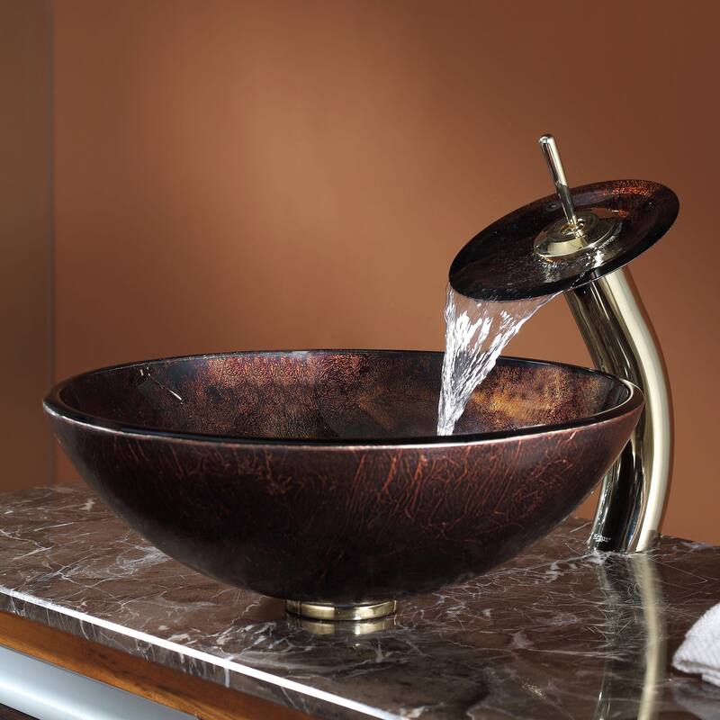 Kraus Bathroom Combo - 16-1/2" Pluto Glass Vessel Bathroom Sink with