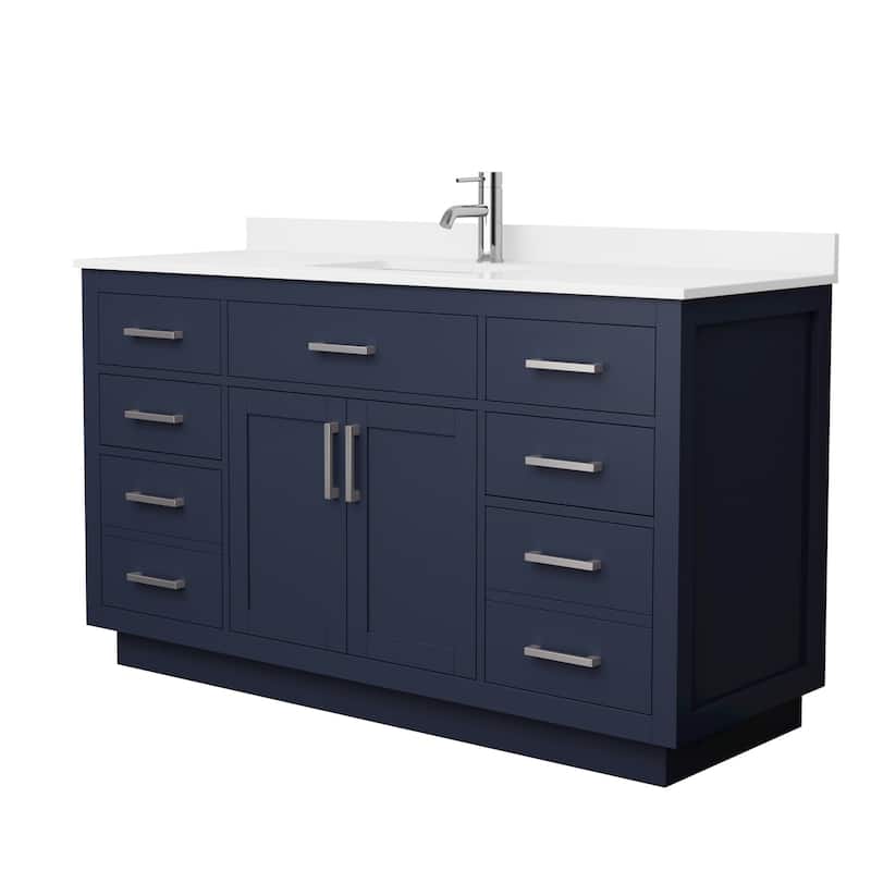 Wyndham Collection WCG262660S-QTZ-UNSMXX Beckett TK 60" Free Standing - Dark Blue / White Quartz Top / Brushed Nickel