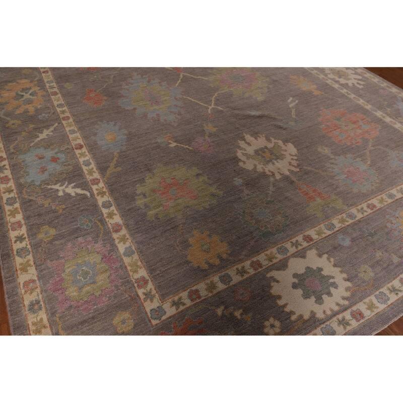 All-Over Gray Oushak Vegetable Dye Area Rug Handmade Wool Carpet - 9'0" x 11'11"