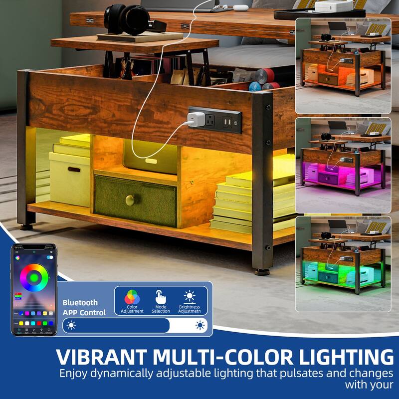 4-in-1 Lift Top Coffee Table with RGB Light