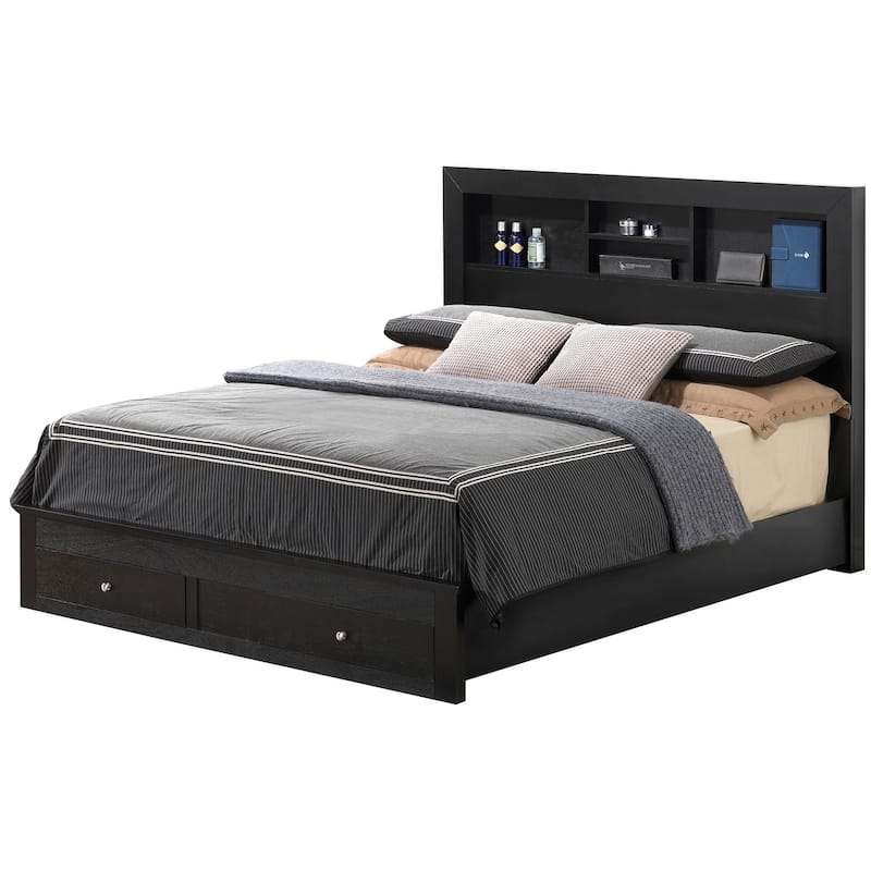 Full Platform Bed with Drawers and Shelves - 81" - Black