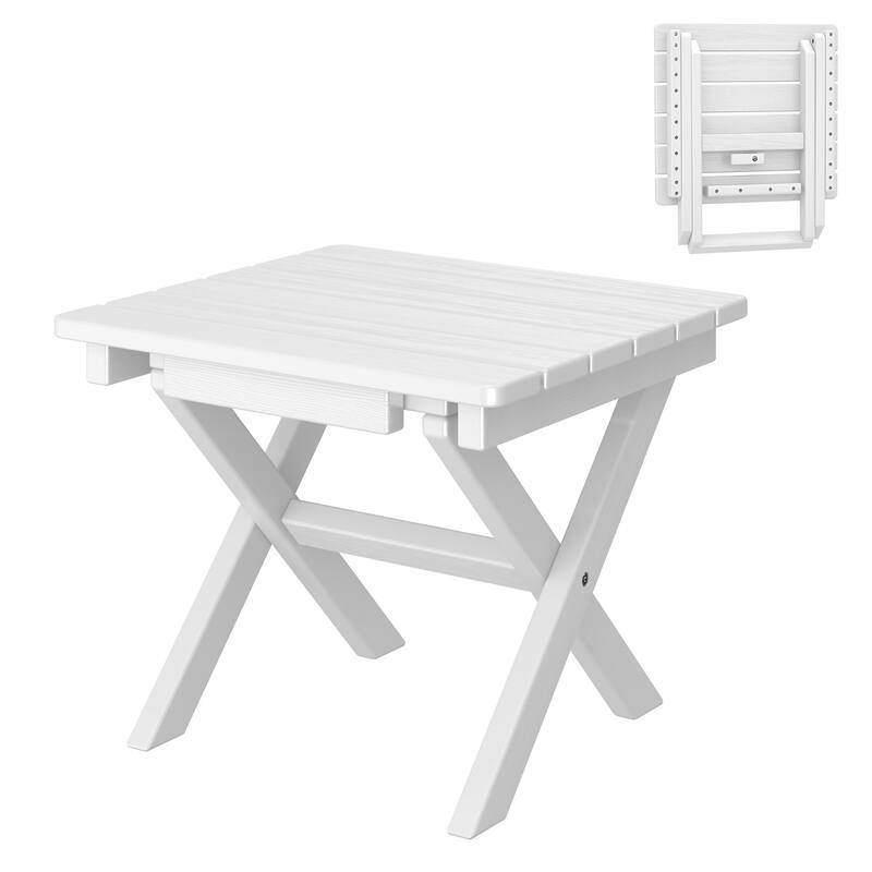 Outdoor Patio HDPE Foldable Side Table, Waterproof & Weather Resistant - White