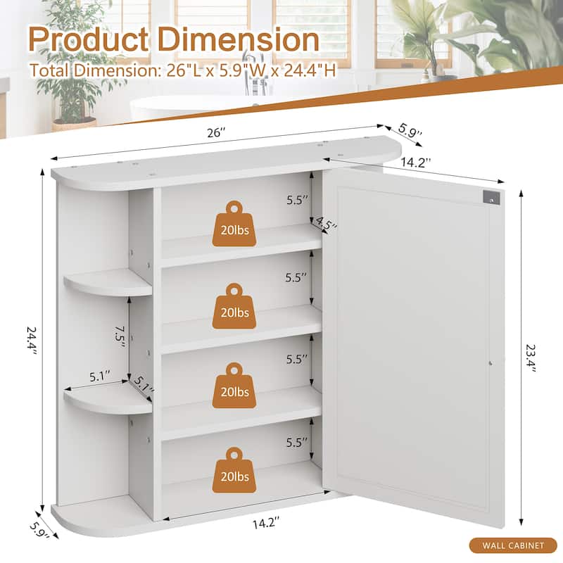 Futzca Bathroom Medicine Cabinet with Mirror and 6 Open Shelves