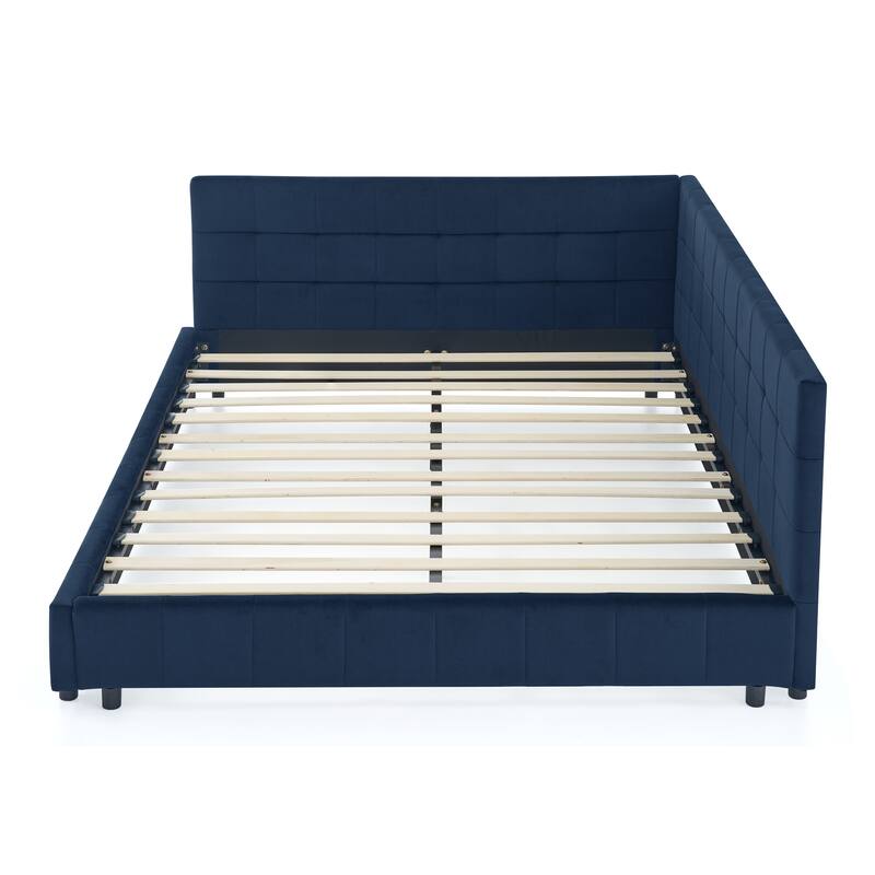 L-shaped Velvet Upholstered Daybed Tufted Sofa Bed with Soft Backrest Armrests - and Optional Corner Storage Day Bed