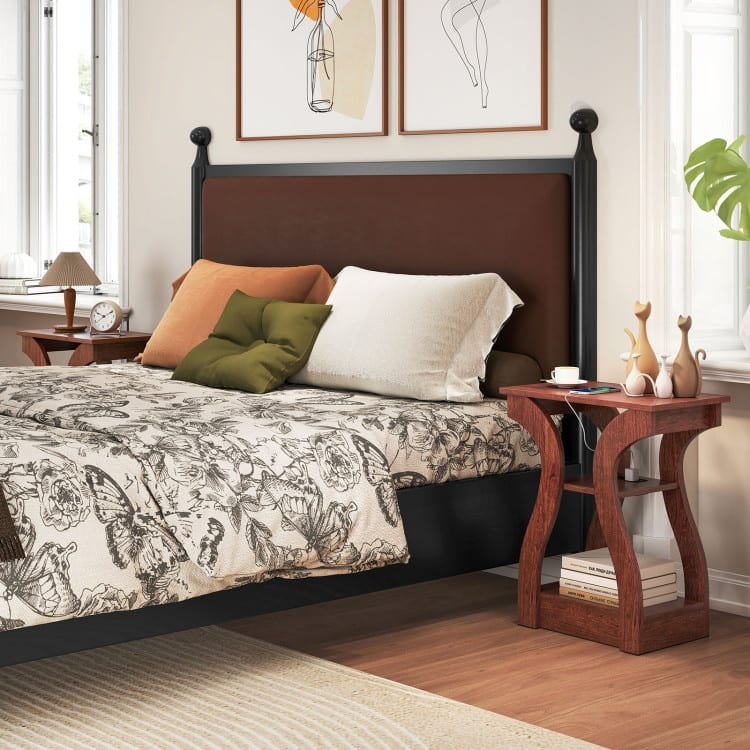 Set of 2 Engineered Wood 3-Tier Side Table with USB and Outlets - 19.5" x 12" x 24"