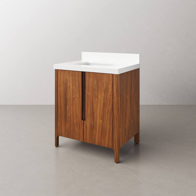 Sequoia 30 In. Single Sink Whitebrook Quartz Countertop Bath Vanity in Noir Juglans