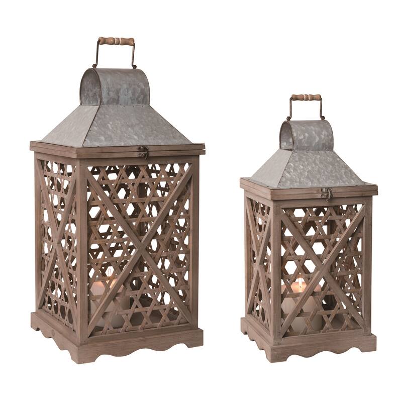 Transpac Metal 26.75" Brown Spring Caned Lanterns Set of 2
