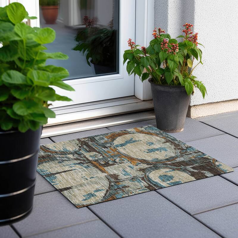 Machine Washable Indoor/ Outdoor Chantille Contemporary Rug - Beige - 1'8" x 2'6"
