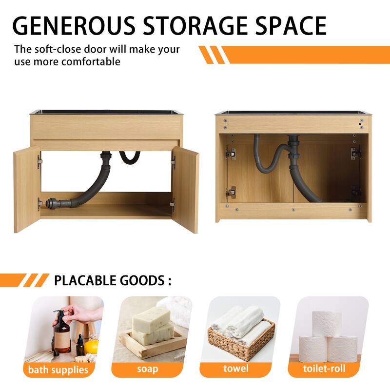 Bathroom Vanity With Stainless Steel Sink In 28 Inch, Floating/Freestanding Bathroom Vanity With 2 Soft Close Doors