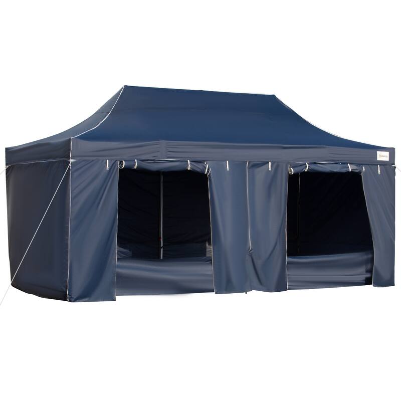 Outsunny 20' x 10' Pop Up Canopy Tent Large Outdoor Shelter with 7 Removable Zippered Sidewalls and Roller Bag