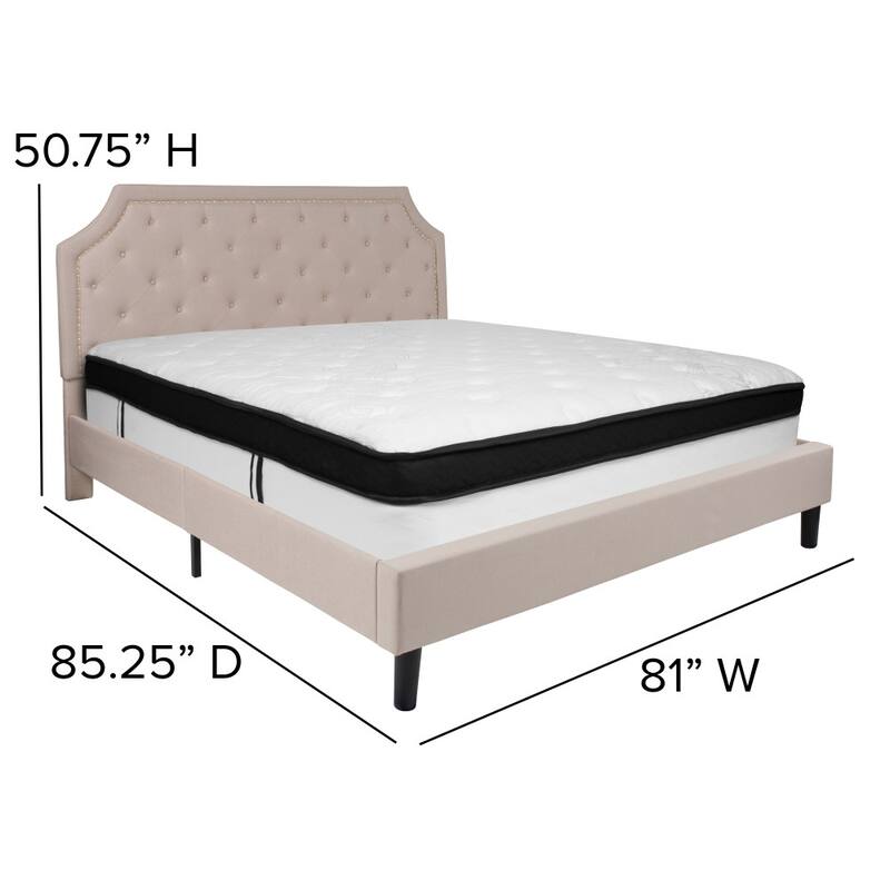 Arched Tufted Platform Bed and Memory Foam Pocket Spring Mattress