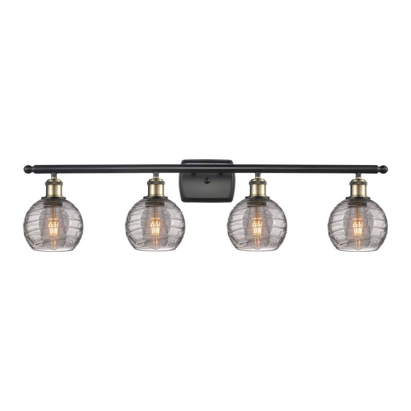 Innovations Lighting 516-4W 9 36 Athens Deco Swirl Vanity Athens Deco - Black Antique Brass / Light Smoke Deco Swirl