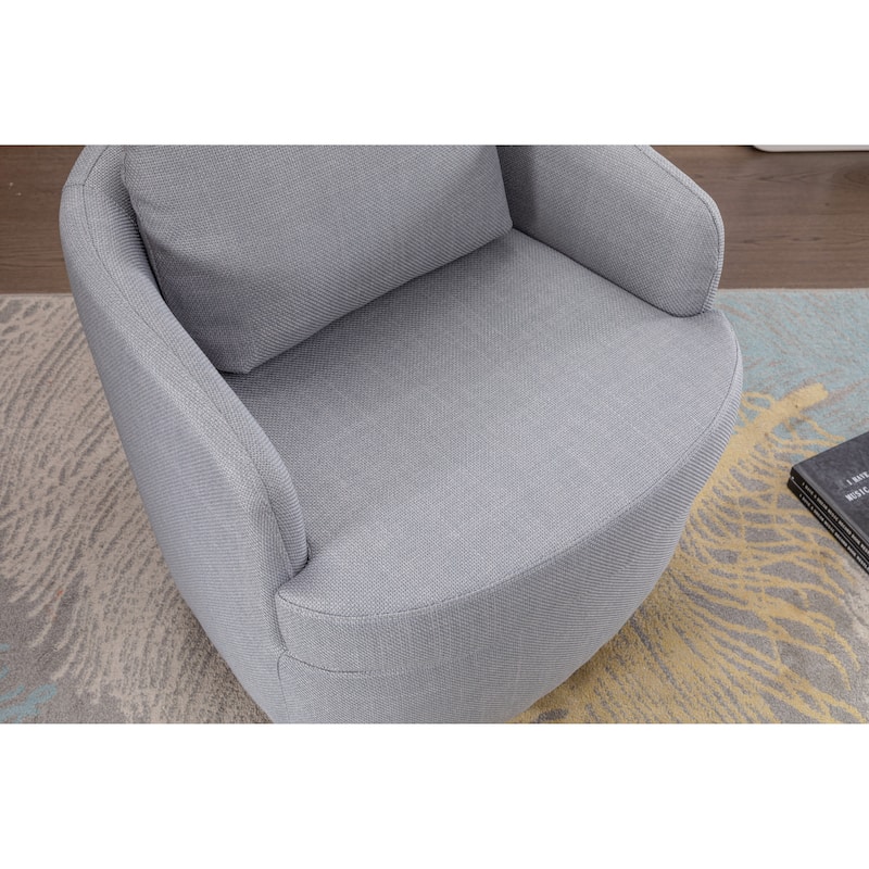 Fabric Swivel Accent Chair With Soild Wood Round Brown Base Leg