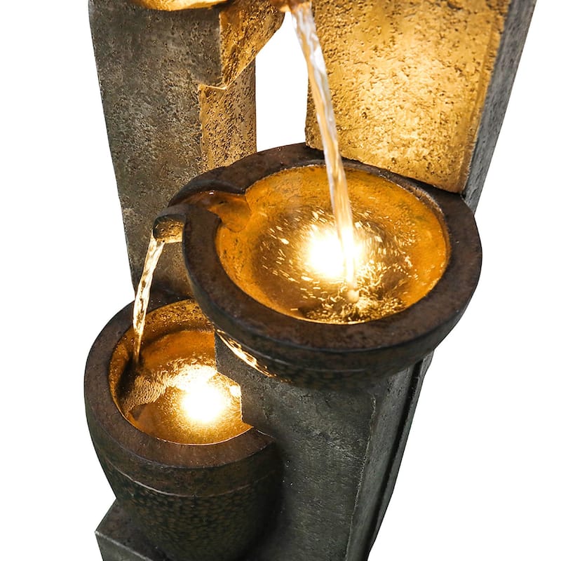 40'' H Outdoor Water Fountain with Lights, 4-Tier Resin Fountain