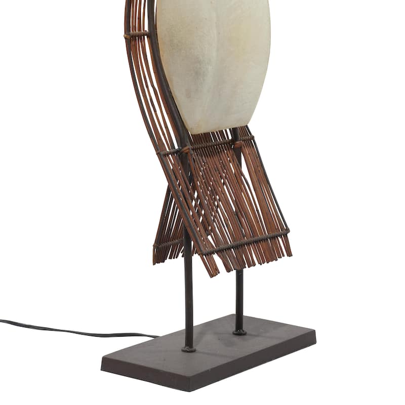 Bamboo Wood Tribal Wavy Floor Lamp with Cream Lamp Shades - Brown - Roche River Decor