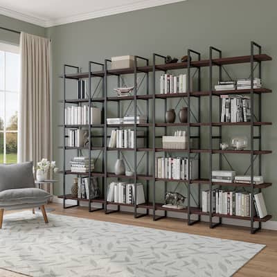 Davee Dark Walnut Color 142"W x 85"H Etagere Library Bookcase - 86" H x 142" W x 12.5" D