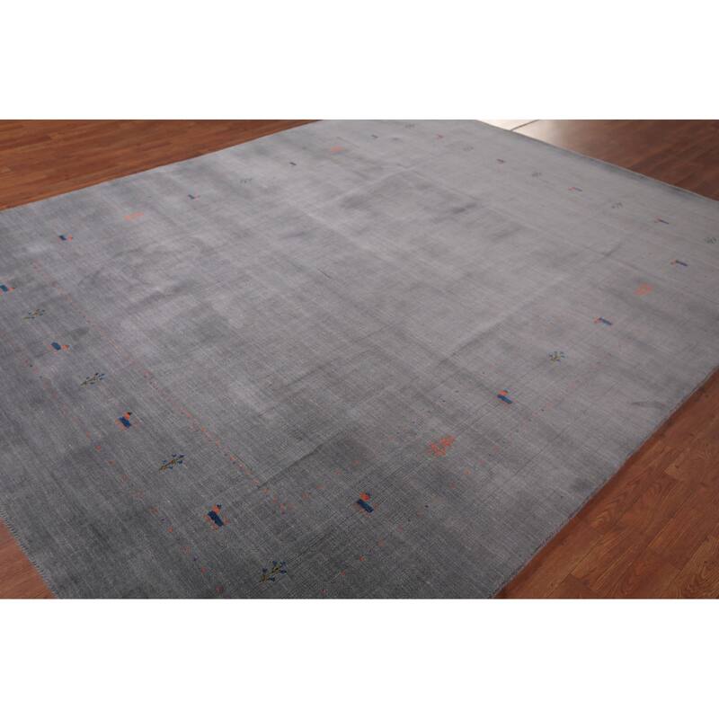 Tribal Gray Gabbeh Indian Area Rug Hand-Knotted Wool Carpet - 8'1"x 9'11"