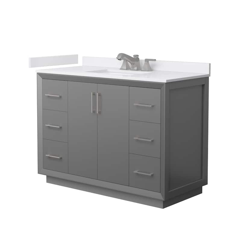 Wyndham Collection WCF4141-48S-VCA-US3MXX Strada 48" Free Standing - Dark Gray / White Cultured Marble Top / Brushed